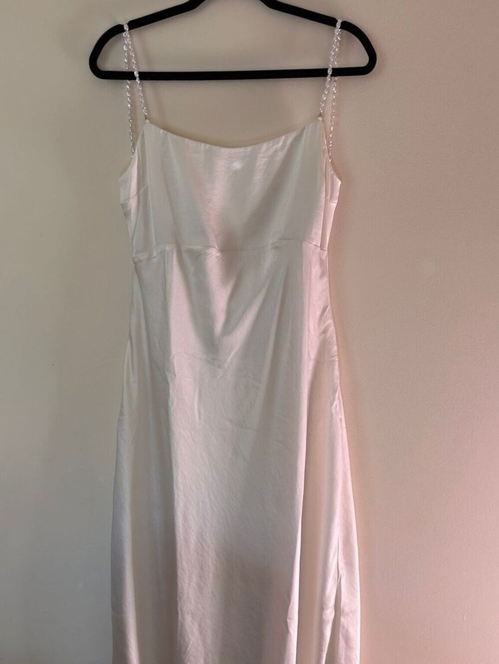 Abercrombie Bridal Pearl Strap Low Back Satin Maxi Dress White NWT Large